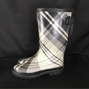 Western Chief Black & White Plaid Tall Rain Boots Women 7